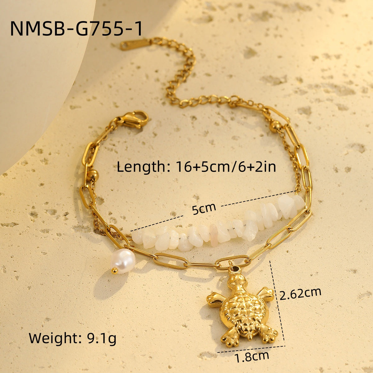 Niche Design Beaded Ocean Style Bracelet Stainless Steel - NMSBG7551 / 18K - electronic accessories
