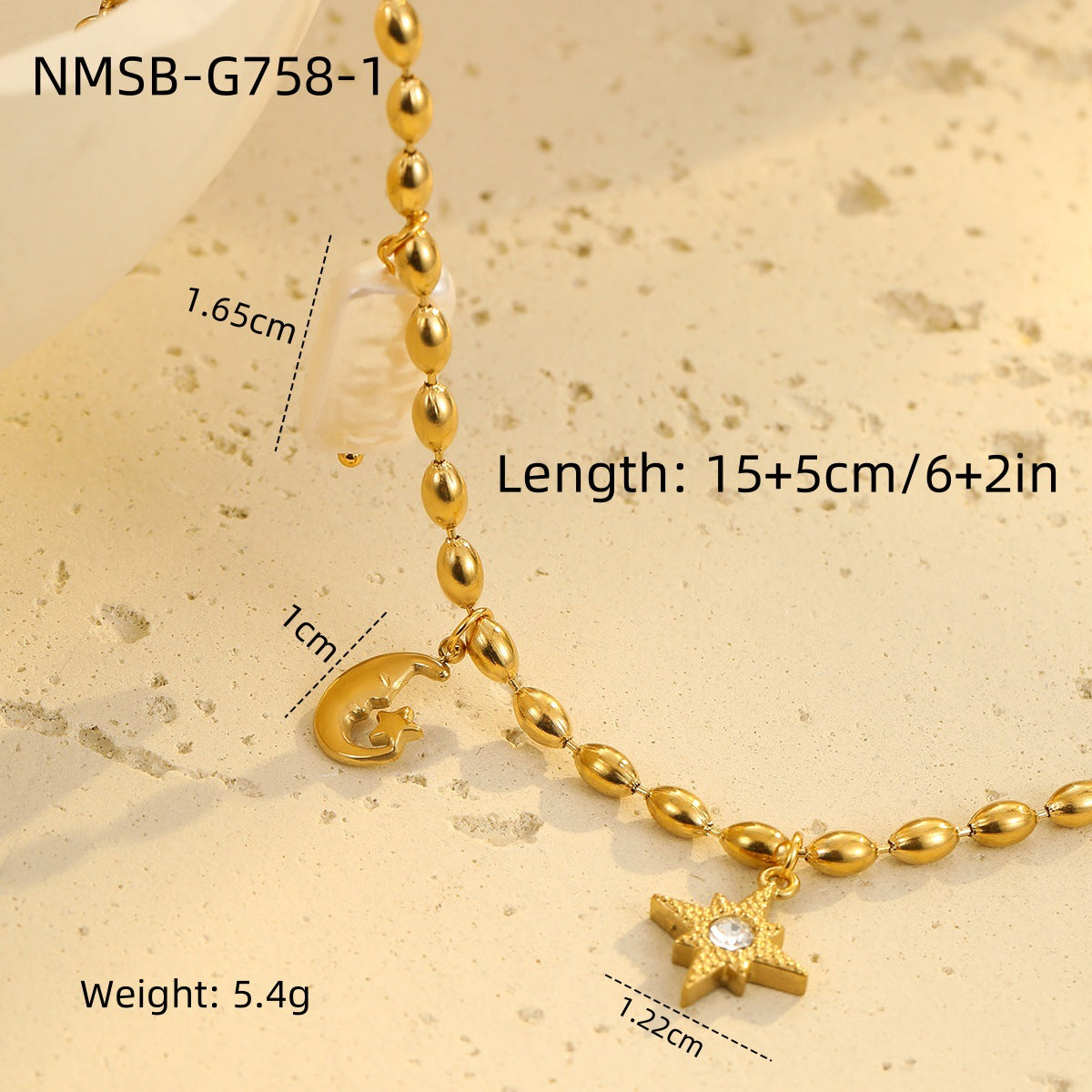 Niche Design Beaded Ocean Style Bracelet Stainless Steel - NMSBG7581 / 18K - electronic accessories