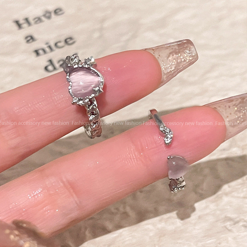 Niche High Sense Opal Love Heart-shaped Ring - electronic accessories