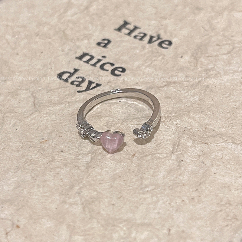 Niche High Sense Opal Love Heart-shaped Ring - J909 Silver - electronic accessories