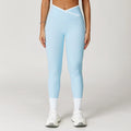 Nude Feel Skinny Yoga Pants Cross High Waist Contrast Color Women - Wave Blue / L - Other