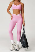 Nude Feel Skinny Yoga Pants Cross High Waist Contrast Color Women - Other