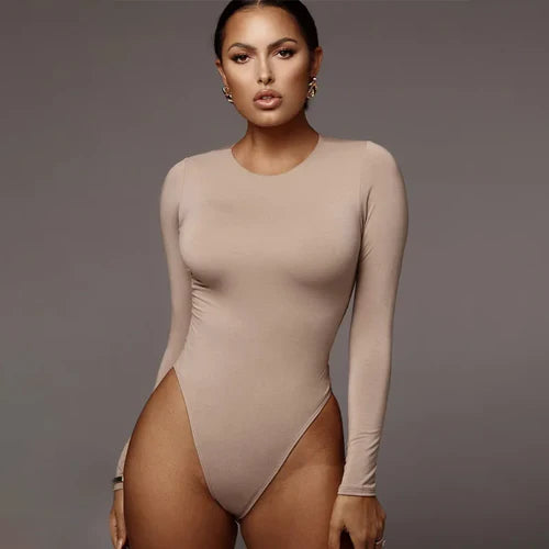 O Neck Long Sleeve Bodysuit Women - L / Khaki - Other
