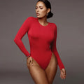 O Neck Long Sleeve Bodysuit Women - L / Red - Other
