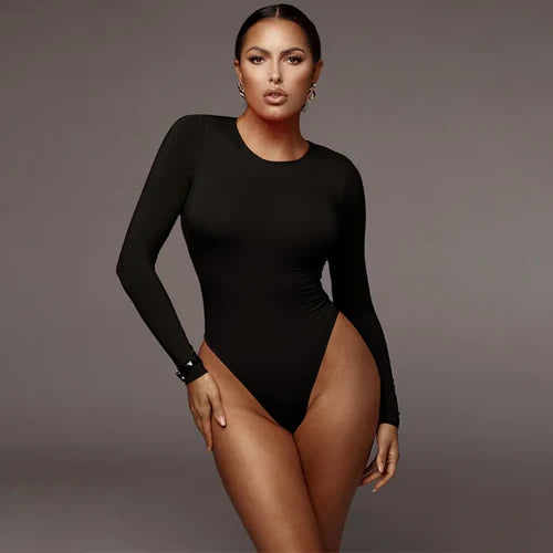 O Neck Long Sleeve Bodysuit Women - M / black - Other