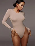 O Neck Long Sleeve Bodysuit Women - S / Kahki - Other
