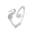 Ocean Seahorse Open Ring Female Inlaid With Green Zirconium - White Gold Color / Adjustable Opening - electronic