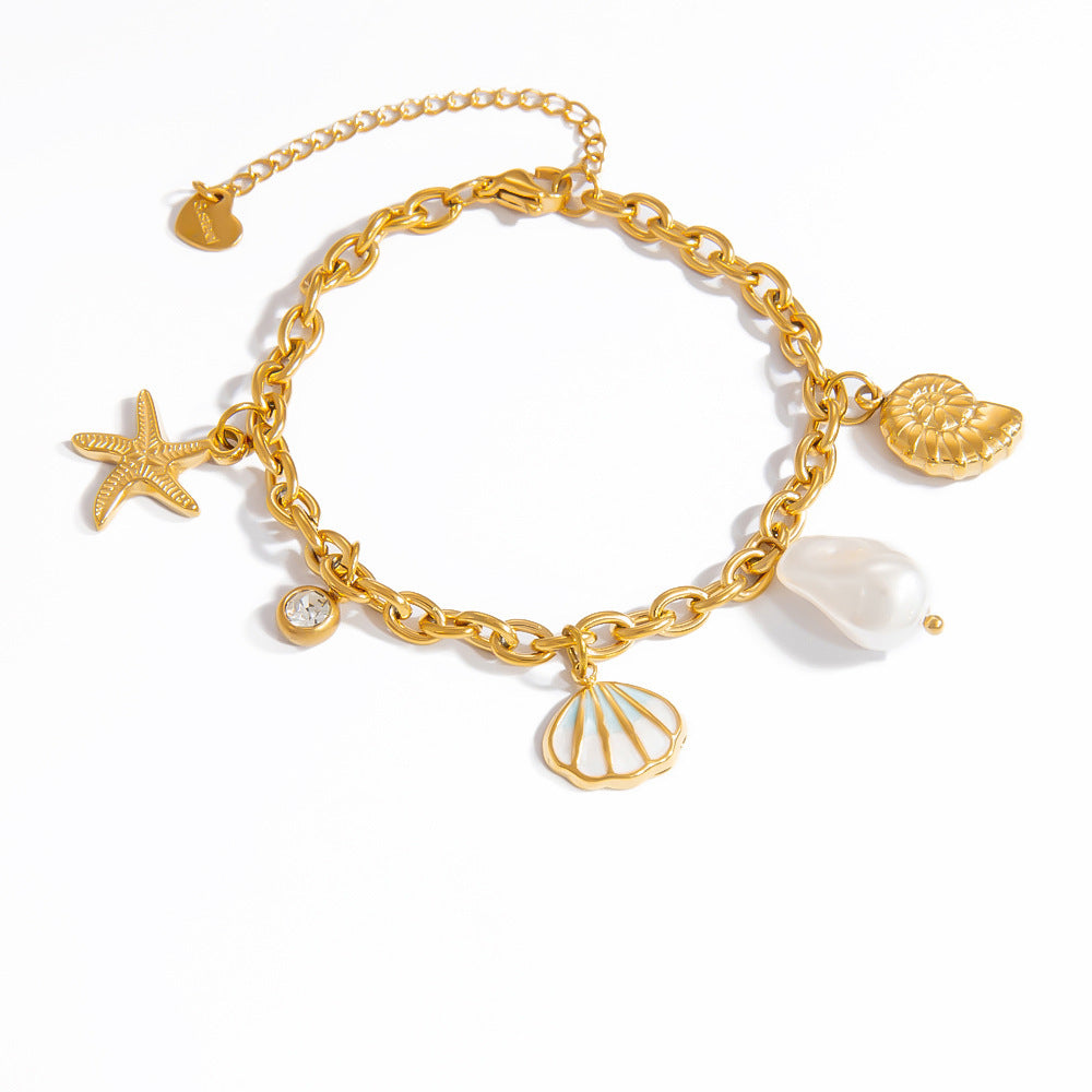 Ocean Style Shell Pendant 18K Gold Titanium Steel Bracelets - SL41351 - electronic accessories