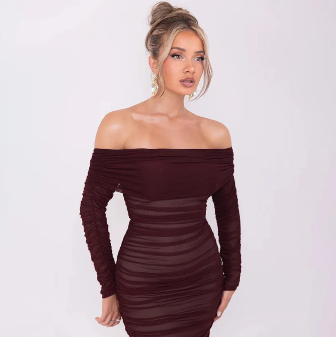 Off-shoulder Long Sleeve Maxi Dress For Women