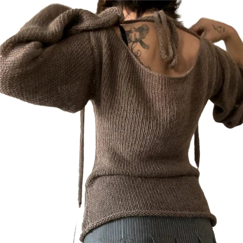 Off Shoulder Long Sleeve Pullover Knitted Top