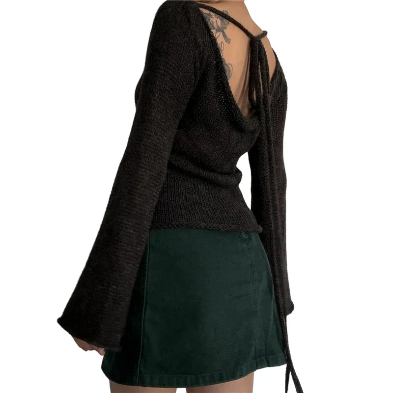 Off Shoulder Long Sleeve Pullover Knitted Top