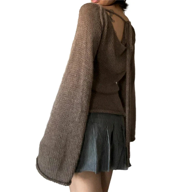 Off Shoulder Long Sleeve Pullover Knitted Top