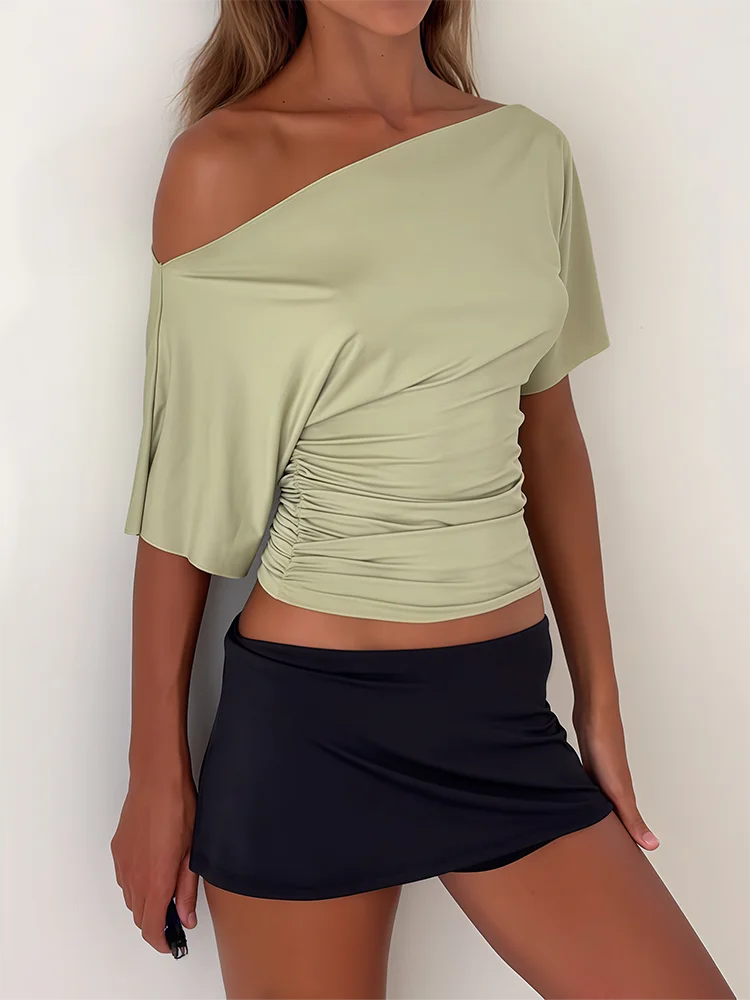 Off Shoulder Ruched Crop Top Women