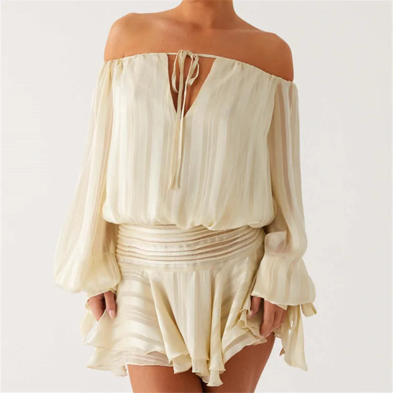 Off Shoulder Ruffle Mini Dress Women - B / S