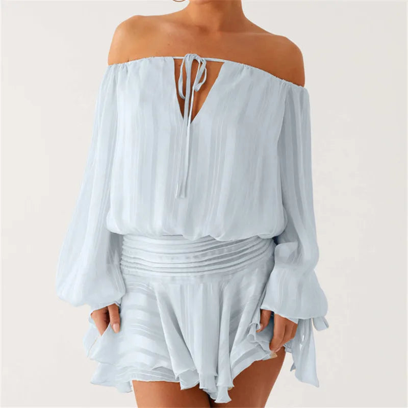 Off Shoulder Ruffle Mini Dress Women - C / L
