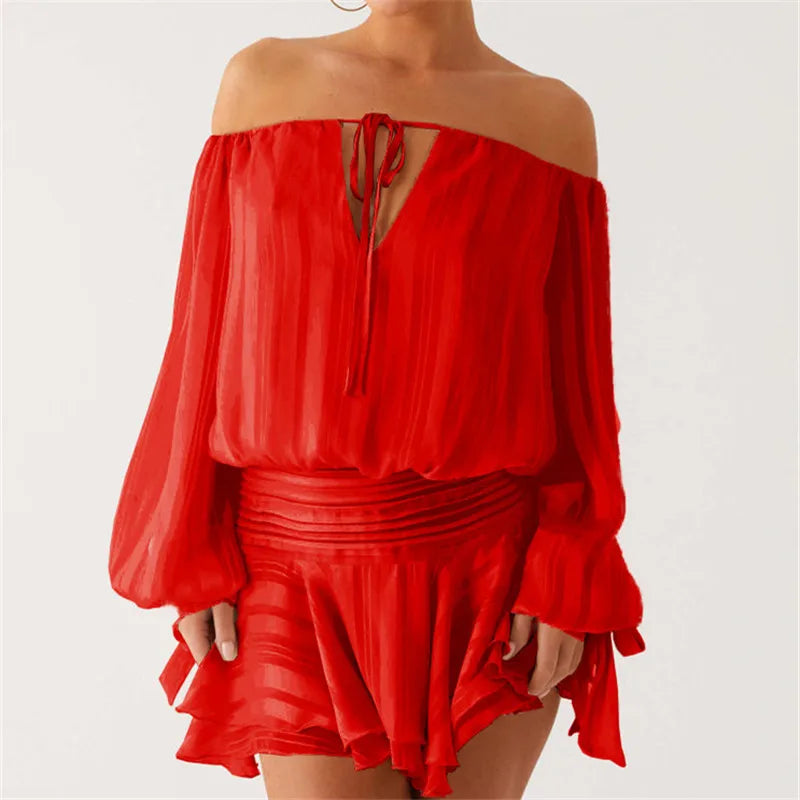 Off Shoulder Ruffle Mini Dress Women - D / S