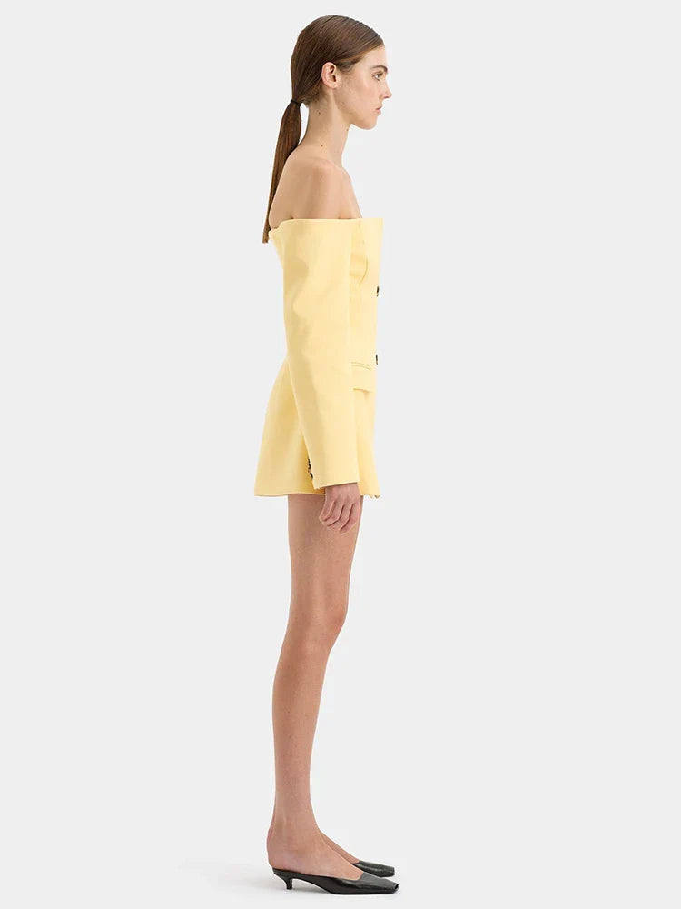 Off-shoulder Strapless Blazer Dress For Women - Yellow / S