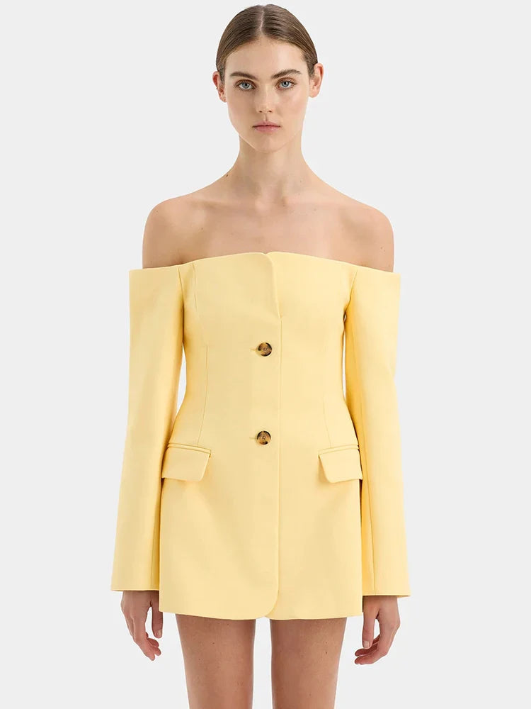 Off-shoulder Strapless Blazer Dress For Women - Yellow / S