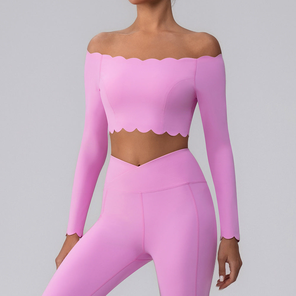 Off-shoulder Yoga Clothing Top Push Up With Breast Pads - Bright Pink / L - Other