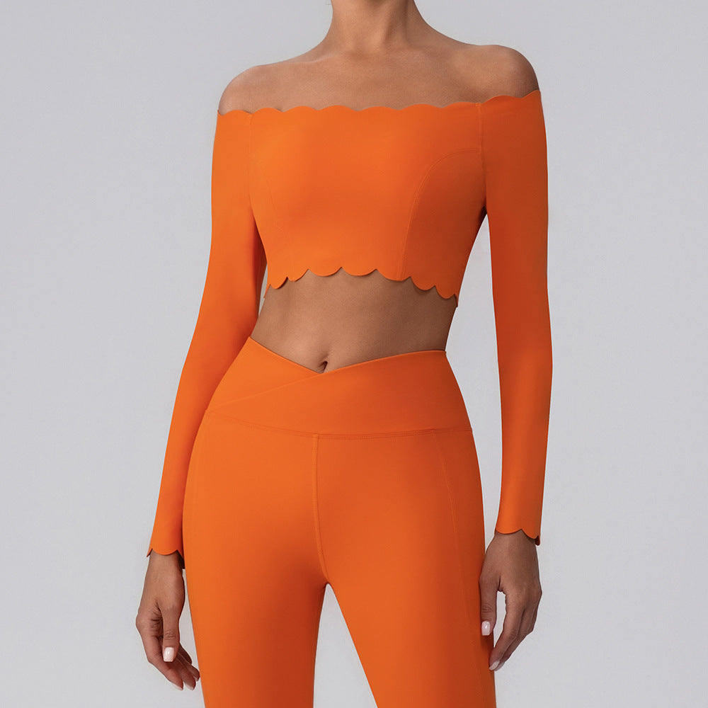 Off-shoulder Yoga Clothing Top Push Up With Breast Pads - Orange Red / L - Other