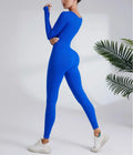 Royal blue ribbed long-sleeve athletic jumpsuit for quick dry running fitness sports