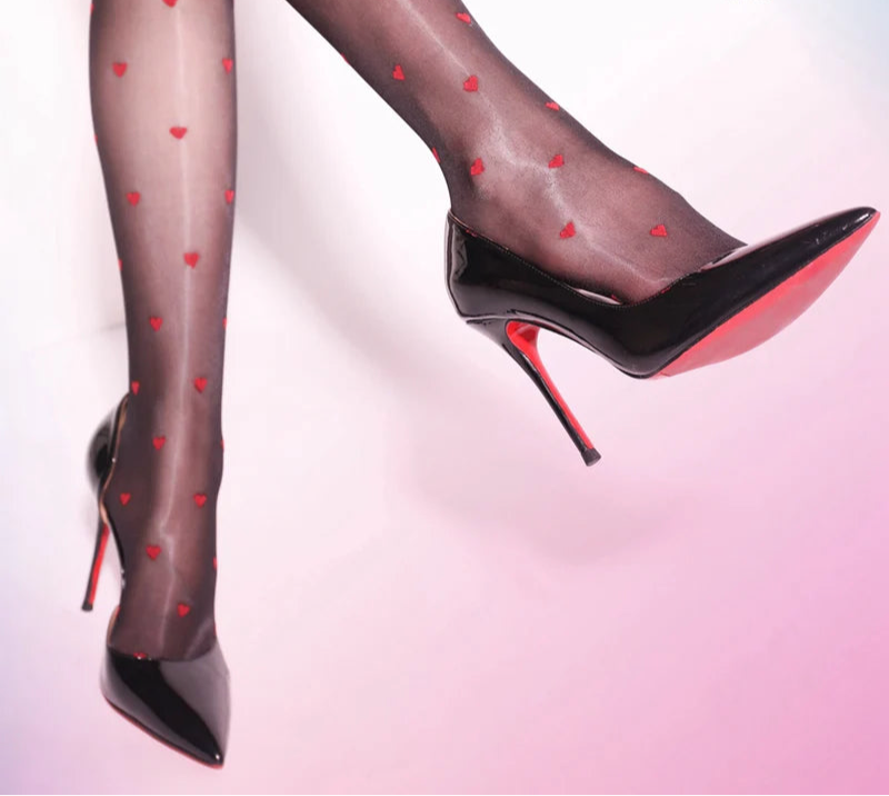 Oil Shiny Stockings Women High Elastic Red Heart Seamless Tights