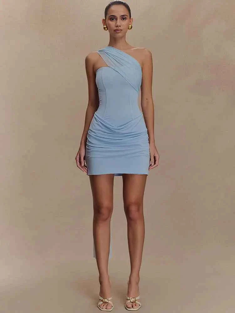 One Shoulder Backless Mini Dress Women