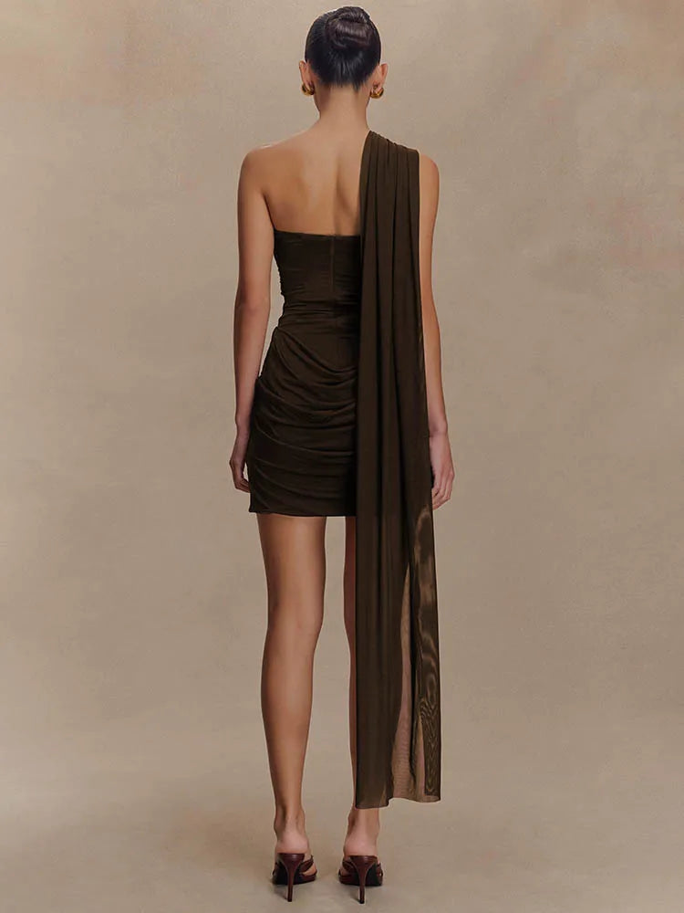 One Shoulder Backless Mini Dress Women