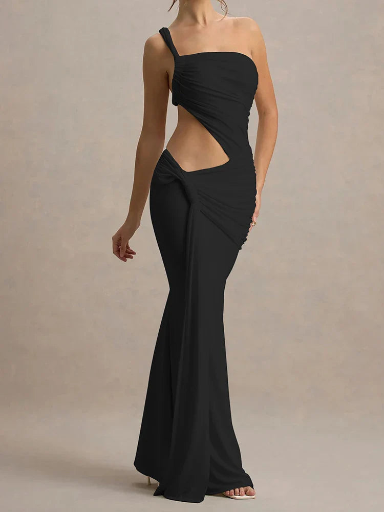 One Shoulder Hollow Out Women Maxi Dress