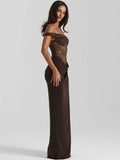 One Shoulder Lace See Through Maxi Dress Women