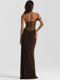 One Shoulder Lace See Through Maxi Dress Women