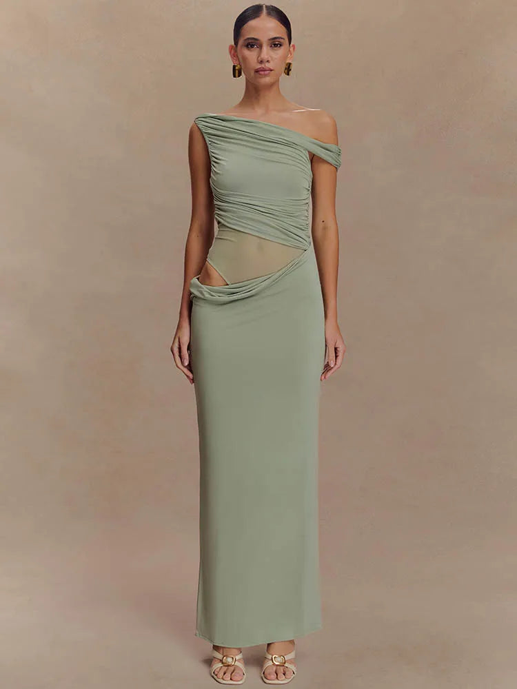 One Shoulder Slinky Maxi Dress Women - green / S