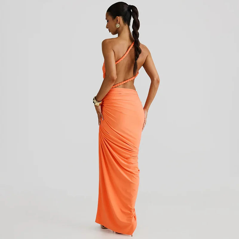 One-shoulder Strapless Tether Ruched Dress