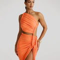 One-shoulder Strapless Tether Ruched Dress