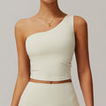 One shoulder vest Push-up Sports Bra - creamy apricot / S / CHINA