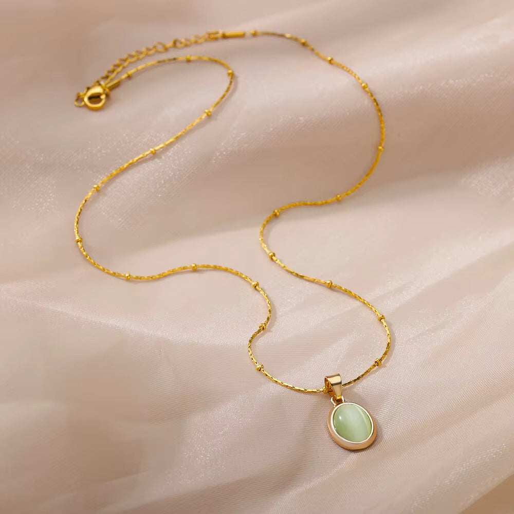 Oval Cat’s Eye Pendant Titanium Steel Necklace - electronic accessories
