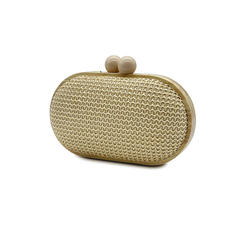 Oval PP Straw Clutch Bag for Women - Green