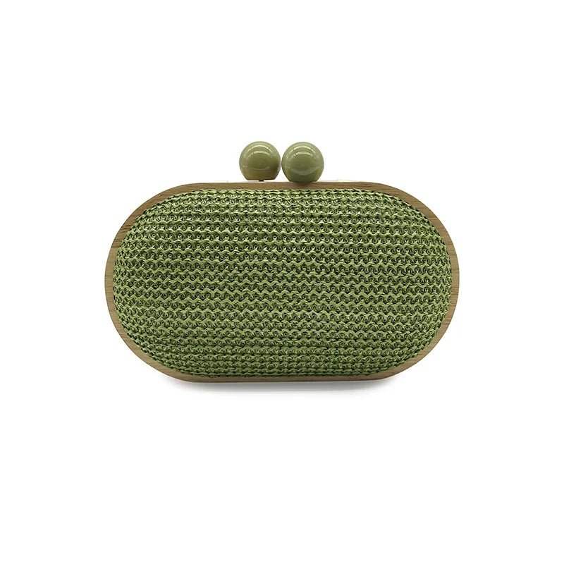 Oval PP Straw Clutch Bag for Women - Green