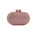 Oval PP Straw Clutch Bag for Women - Pink