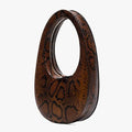 Oval Snake Pattern Embossed Handbag - brown