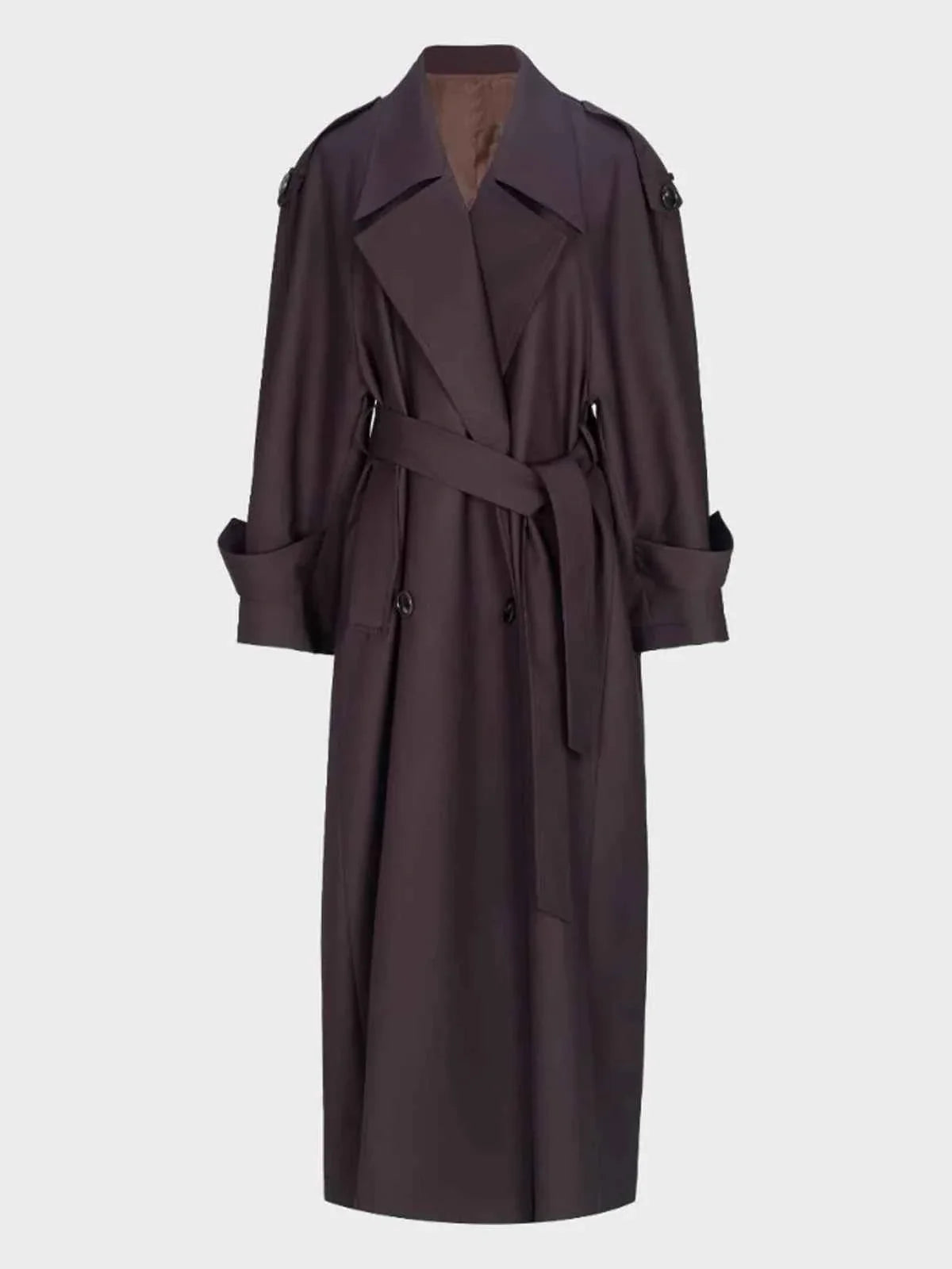 Oversized Khaki Extra Long Dark Purple Trench Coat for Women