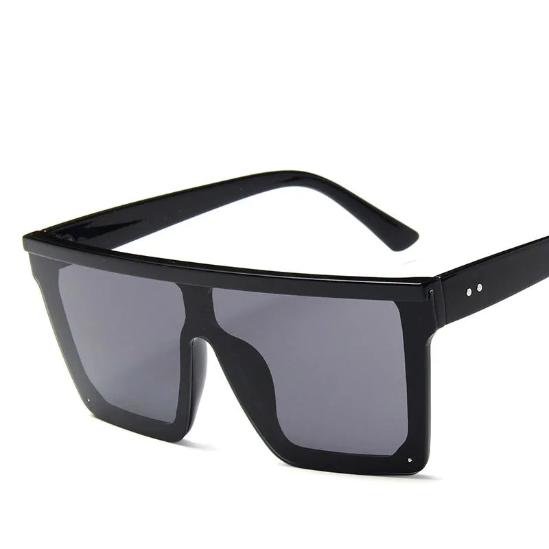 Oversized Square Sunglasses Women - BlackGray / Free cloth