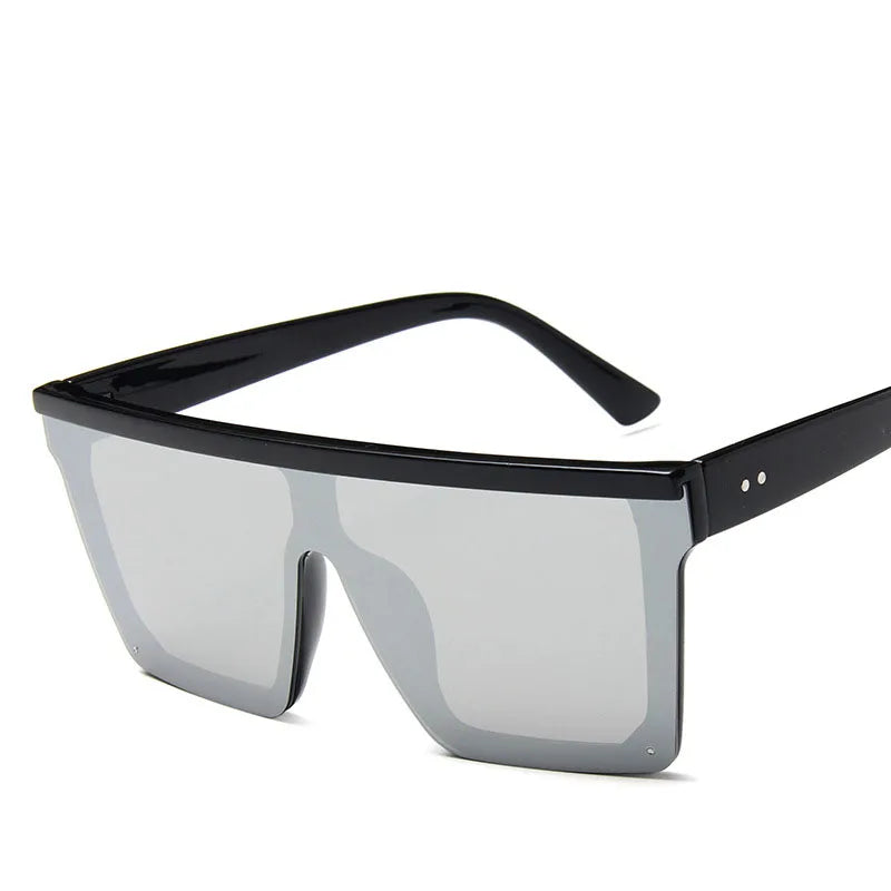 Oversized Square Sunglasses Women - BlackSilver / Free cloth