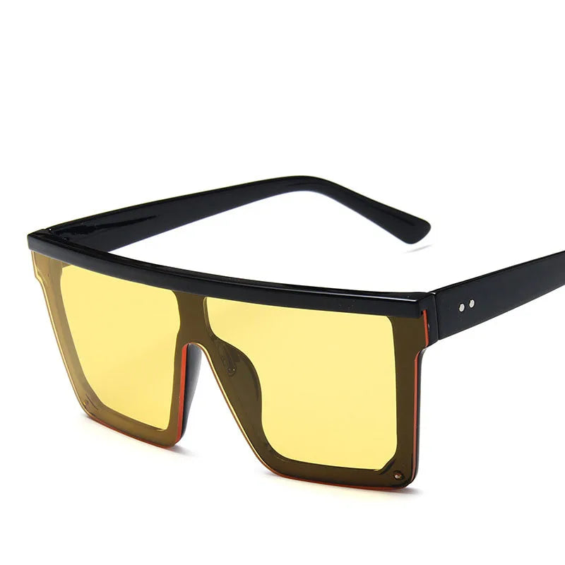 Oversized Square Sunglasses Women - BlackYellow / Free cloth