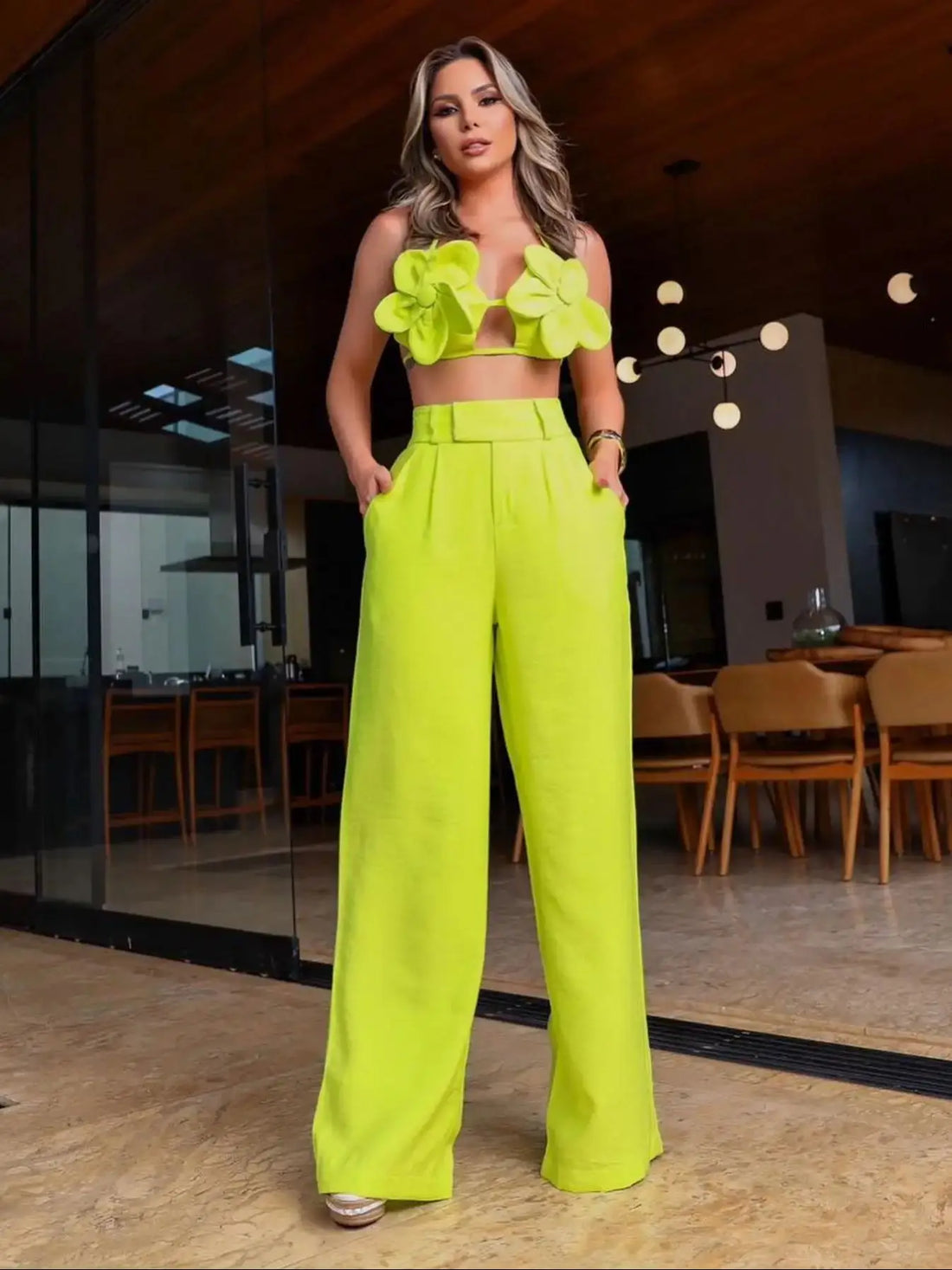 Pants Set For Women 2 Pieces With Short Top