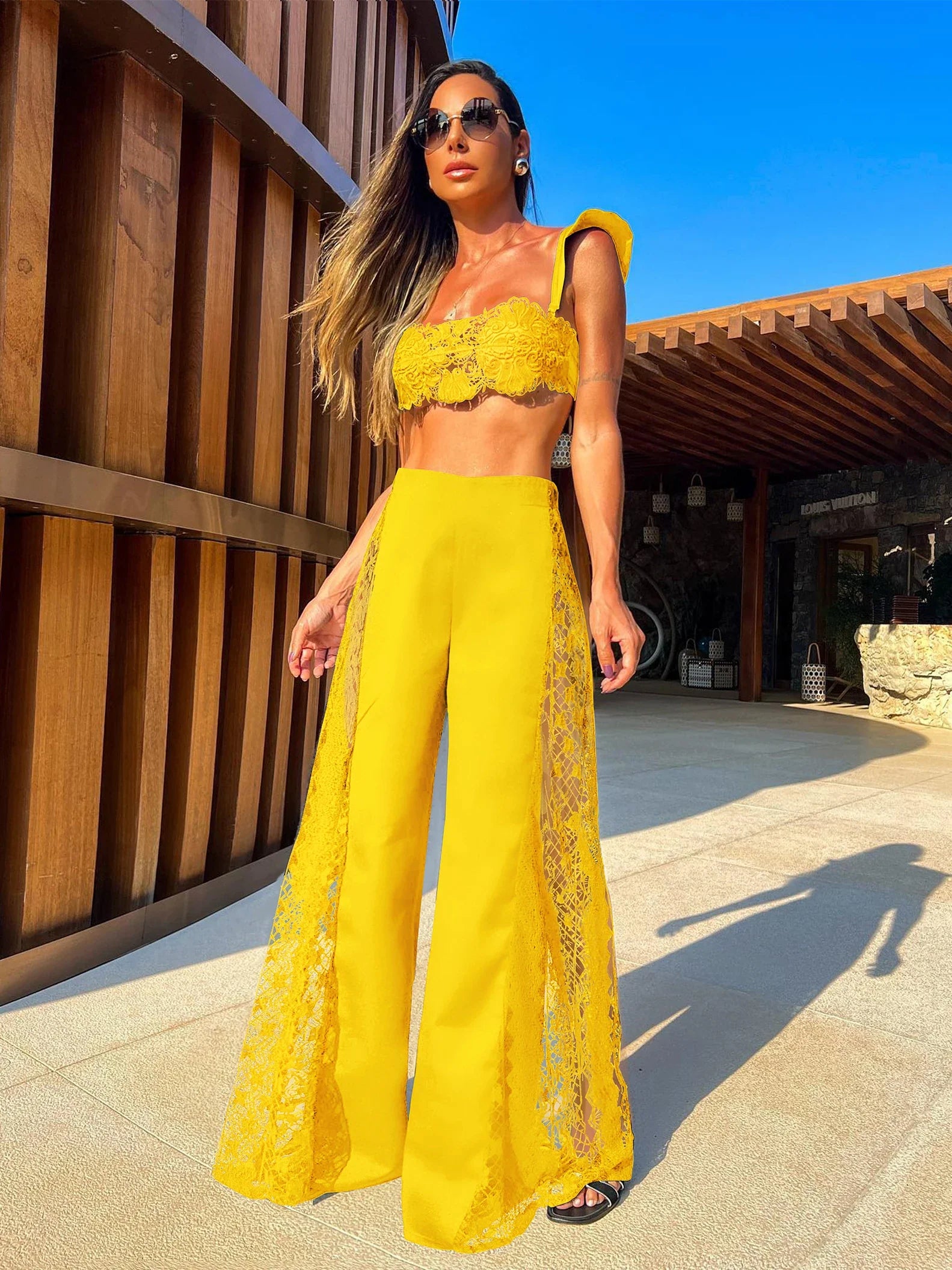 Pants Set For Women 2 Pieces With Short Top - PI23366Y1 / L