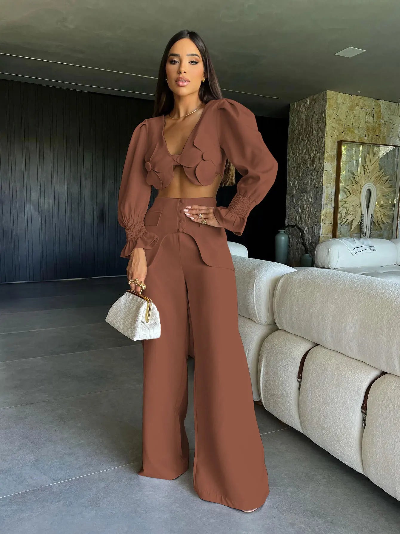 Pants Set For Women 2 Pieces With Short Top - PI24195R2 / S