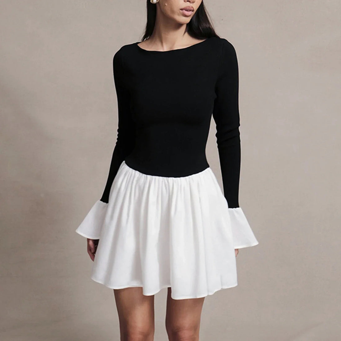 Patchwork Mini Dress For Women - black / S