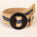 Patchwork Round Wood Buckle Women Belt