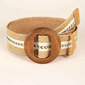 Patchwork Round Wood Buckle Women Belt